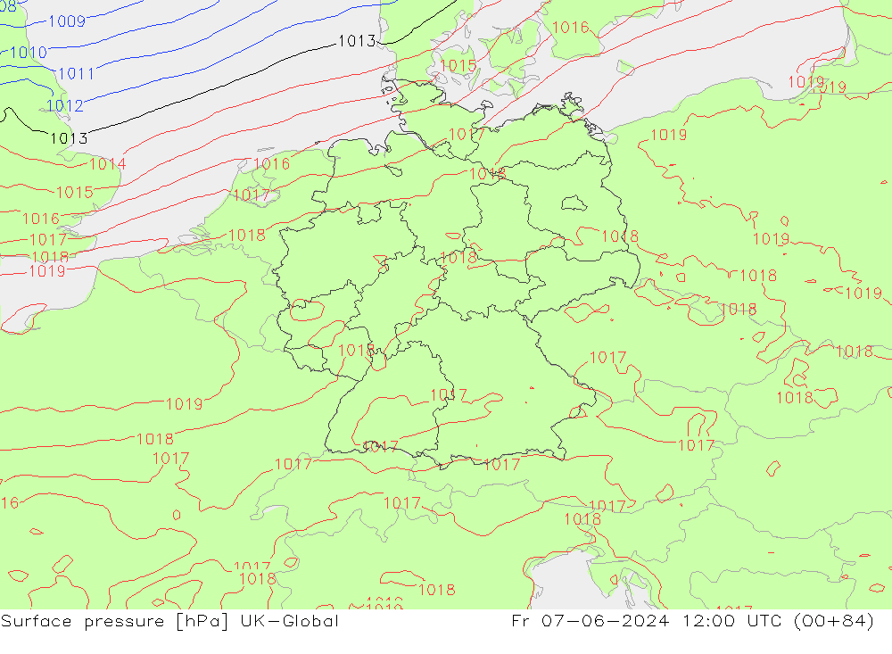 Atmosférický tlak UK-Global Pá 07.06.2024 12 UTC