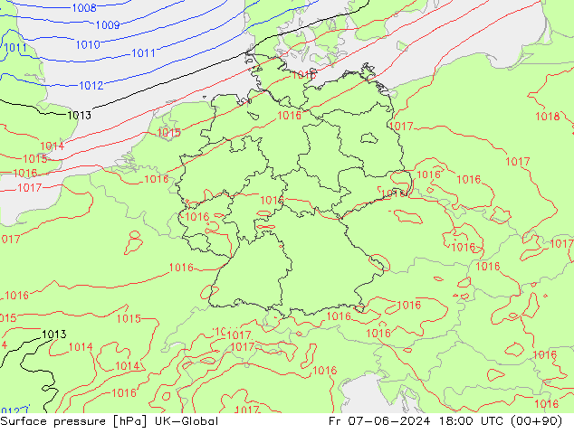 Surface pressure UK-Global Fr 07.06.2024 18 UTC