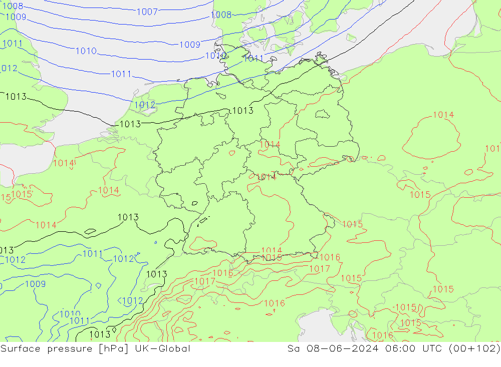 Surface pressure UK-Global Sa 08.06.2024 06 UTC