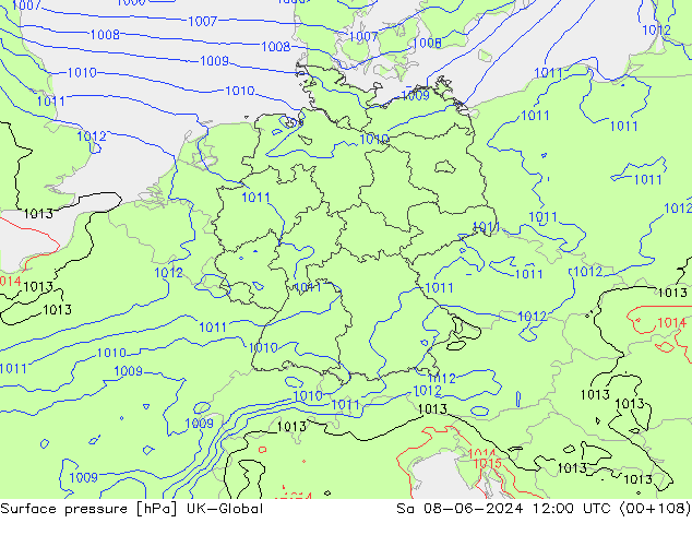 Surface pressure UK-Global Sa 08.06.2024 12 UTC