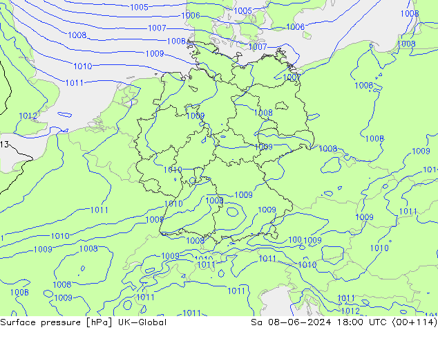 Surface pressure UK-Global Sa 08.06.2024 18 UTC