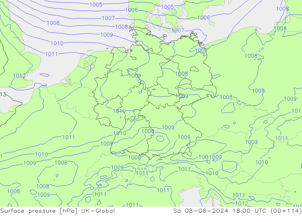 Surface pressure UK-Global Sa 08.06.2024 18 UTC