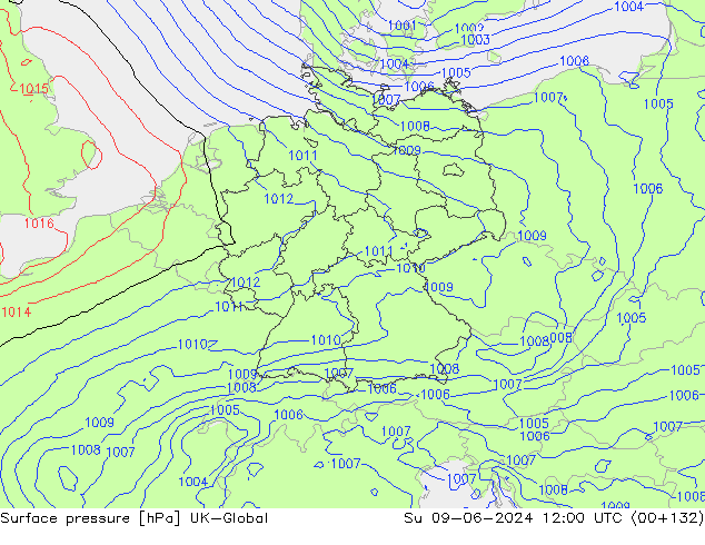 Atmosférický tlak UK-Global Ne 09.06.2024 12 UTC