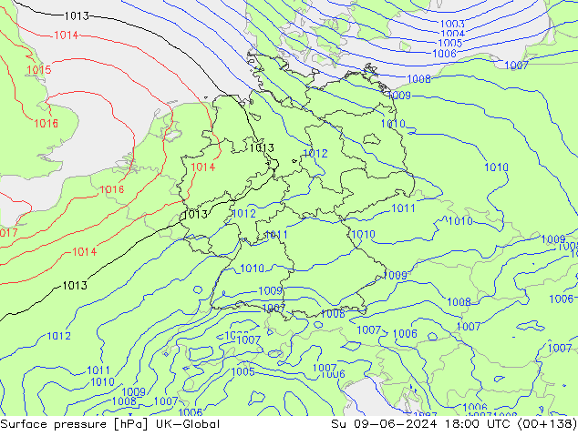 Atmosférický tlak UK-Global Ne 09.06.2024 18 UTC