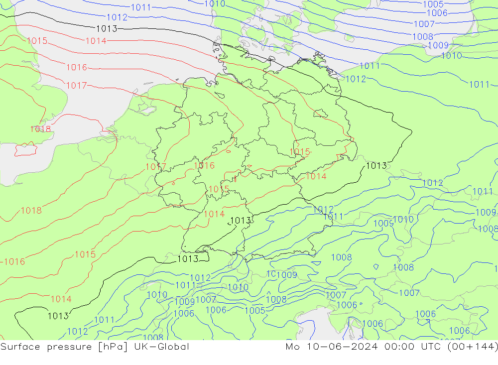 Pressione al suolo UK-Global lun 10.06.2024 00 UTC