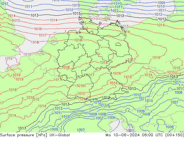 Pressione al suolo UK-Global lun 10.06.2024 06 UTC