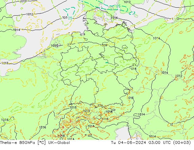 Theta-e 850hPa UK-Global Ter 04.06.2024 03 UTC
