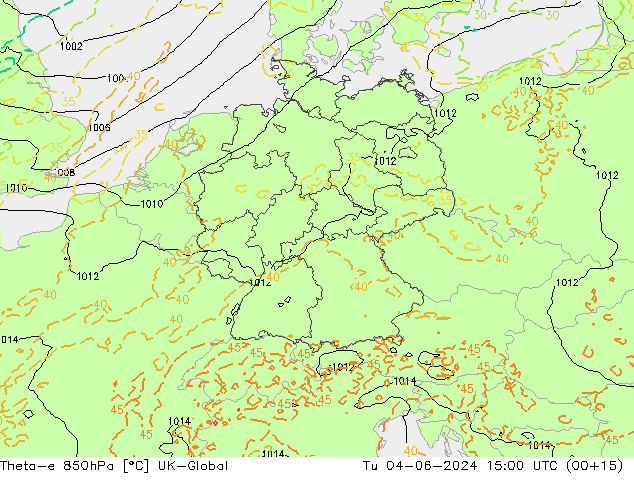 Theta-e 850hPa UK-Global mar 04.06.2024 15 UTC
