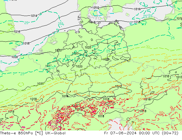 Theta-e 850гПа UK-Global пт 07.06.2024 00 UTC