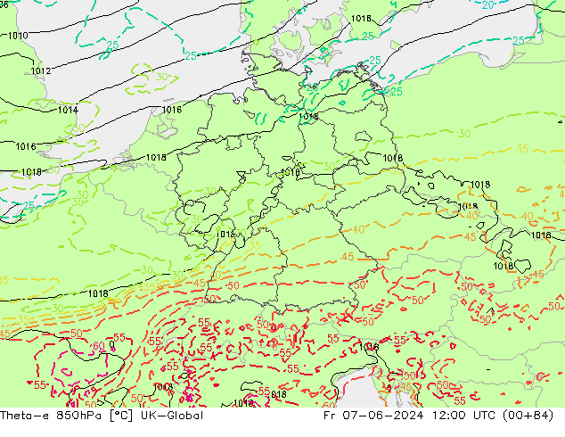 Theta-e 850hPa UK-Global vie 07.06.2024 12 UTC