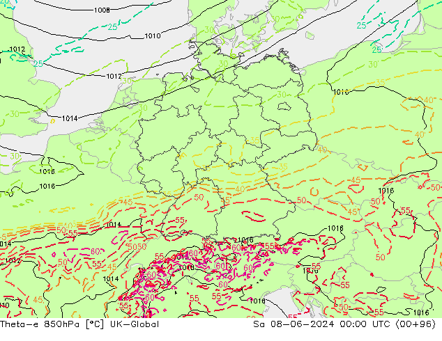 Theta-e 850hPa UK-Global sáb 08.06.2024 00 UTC