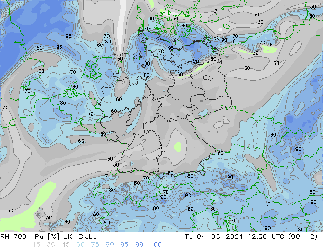 RH 700 hPa UK-Global Tu 04.06.2024 12 UTC