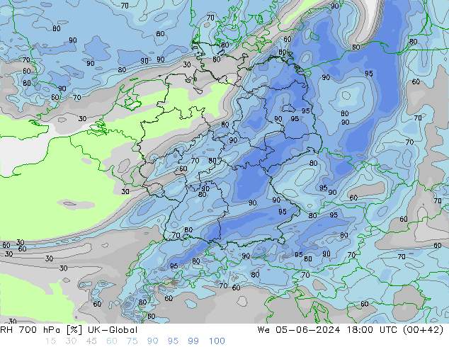 RH 700 hPa UK-Global We 05.06.2024 18 UTC