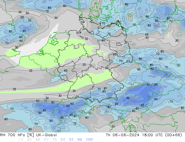 RH 700 hPa UK-Global Th 06.06.2024 18 UTC