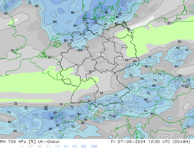 RH 700 гПа UK-Global пт 07.06.2024 12 UTC