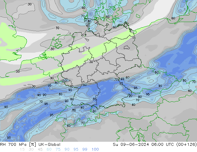 Humidité rel. 700 hPa UK-Global dim 09.06.2024 06 UTC