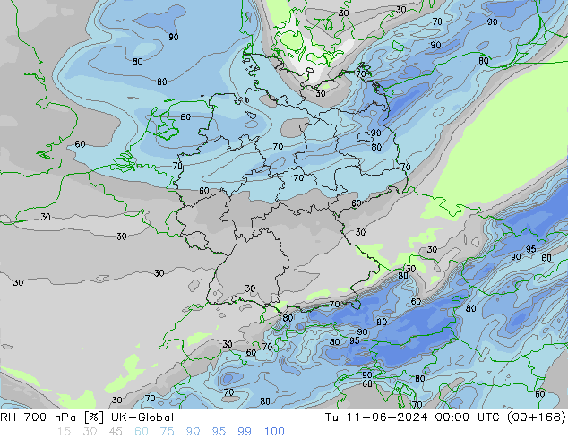 RH 700 hPa UK-Global Ter 11.06.2024 00 UTC