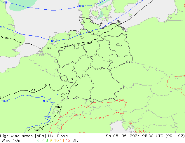 High wind areas UK-Global So 08.06.2024 06 UTC