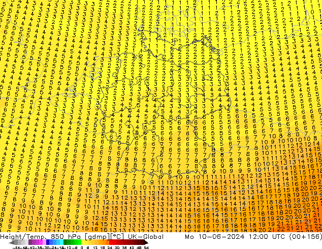 Height/Temp. 850 hPa UK-Global Po 10.06.2024 12 UTC