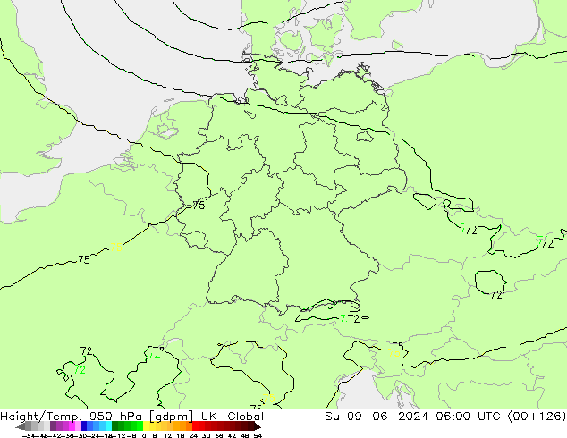 Hoogte/Temp. 950 hPa UK-Global zo 09.06.2024 06 UTC