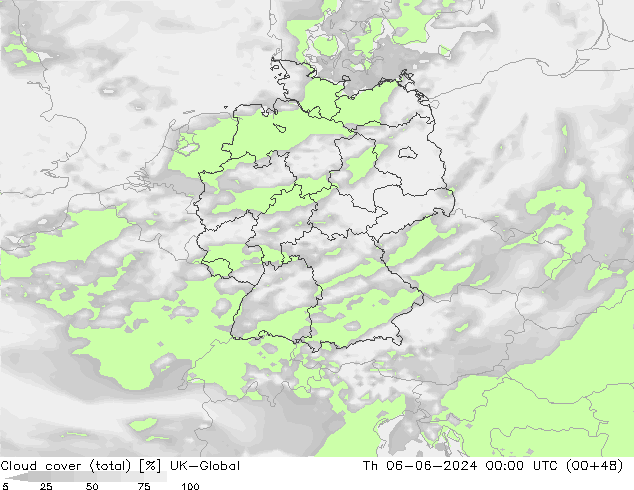 Nuages (total) UK-Global jeu 06.06.2024 00 UTC