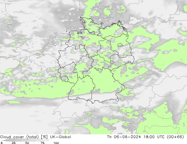 Cloud cover (total) UK-Global Th 06.06.2024 18 UTC