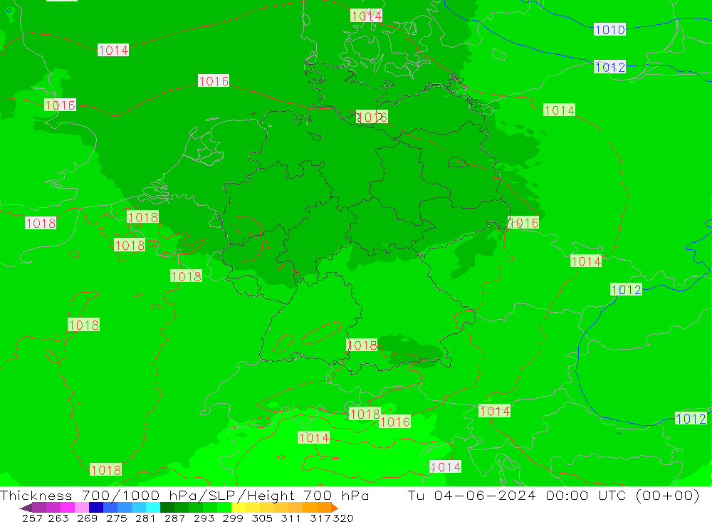 Dikte700-1000 hPa UK-Global di 04.06.2024 00 UTC