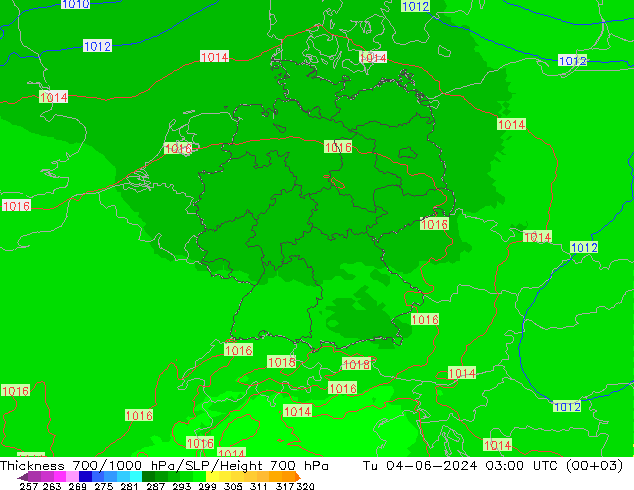 Schichtdicke 700-1000 hPa UK-Global Di 04.06.2024 03 UTC