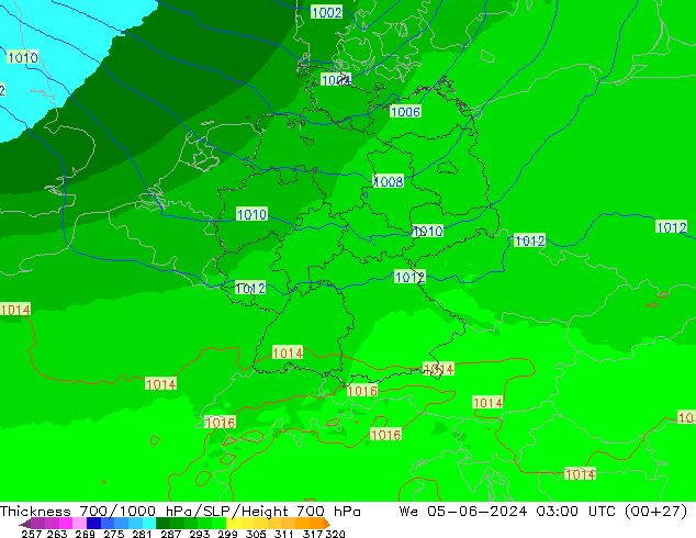 Thck 700-1000 hPa UK-Global mer 05.06.2024 03 UTC