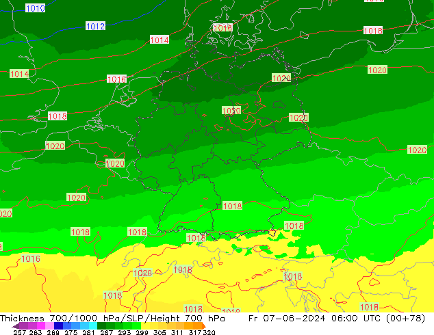 Thck 700-1000 hPa UK-Global Fr 07.06.2024 06 UTC