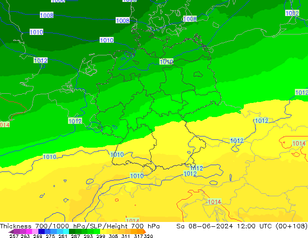Thck 700-1000 hPa UK-Global Sa 08.06.2024 12 UTC