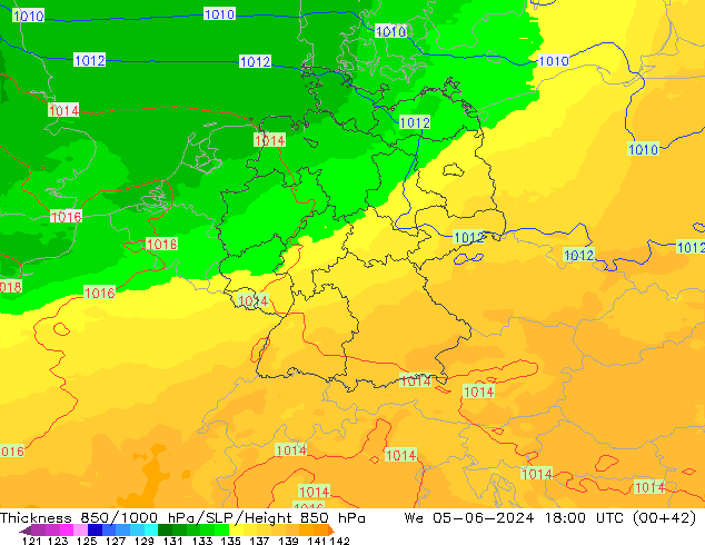 Dikte 850-1000 hPa UK-Global wo 05.06.2024 18 UTC