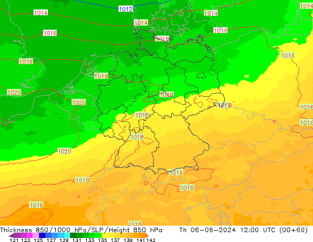 Thck 850-1000 hPa UK-Global czw. 06.06.2024 12 UTC