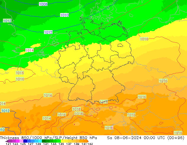 850-1000 hPa Kalınlığı UK-Global Cts 08.06.2024 00 UTC