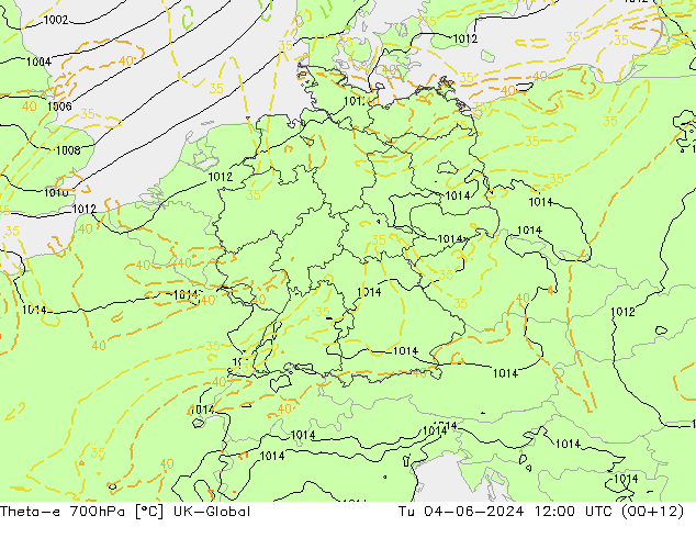 Theta-e 700hPa UK-Global mar 04.06.2024 12 UTC