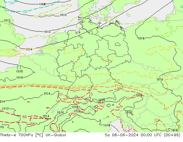 Theta-e 700hPa UK-Global Sáb 08.06.2024 00 UTC