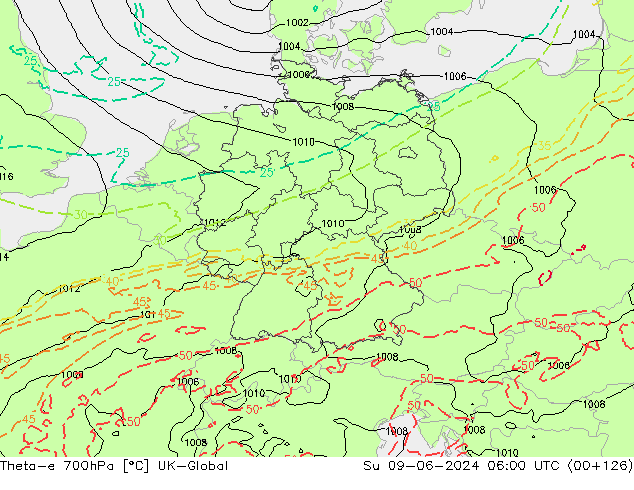 Theta-e 700hPa UK-Global dom 09.06.2024 06 UTC