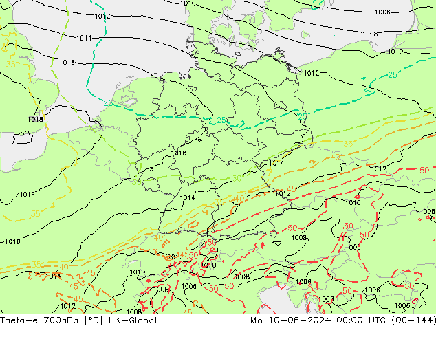 Theta-e 700гПа UK-Global пн 10.06.2024 00 UTC