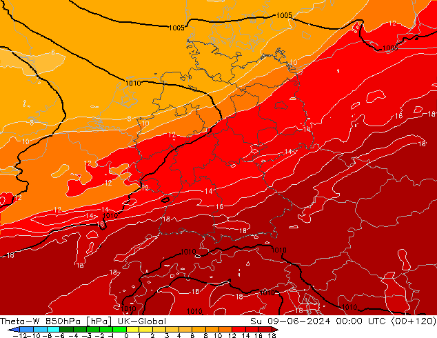 Theta-W 850hPa UK-Global Paz 09.06.2024 00 UTC