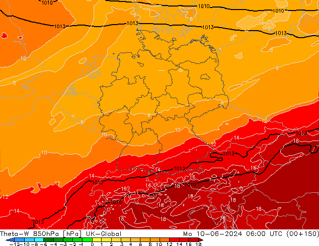 Theta-W 850hPa UK-Global  10.06.2024 06 UTC