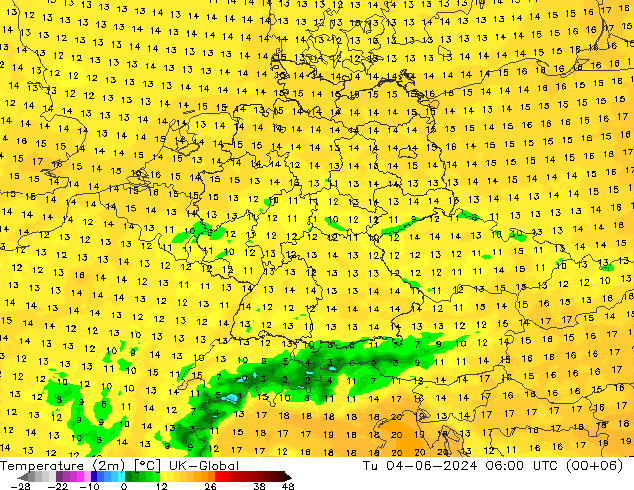 Temperatura (2m) UK-Global mar 04.06.2024 06 UTC