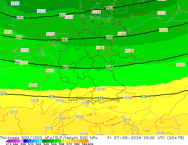 Dikte 500-1000hPa UK-Global vr 07.06.2024 06 UTC