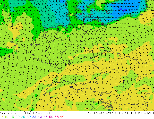 Surface wind UK-Global Su 09.06.2024 18 UTC