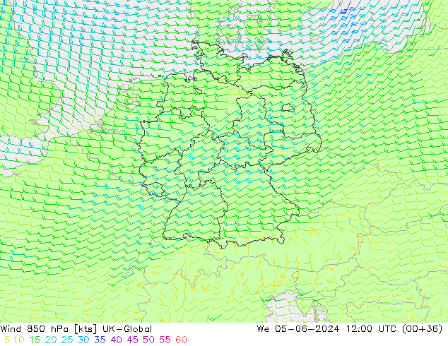 Viento 850 hPa UK-Global mié 05.06.2024 12 UTC