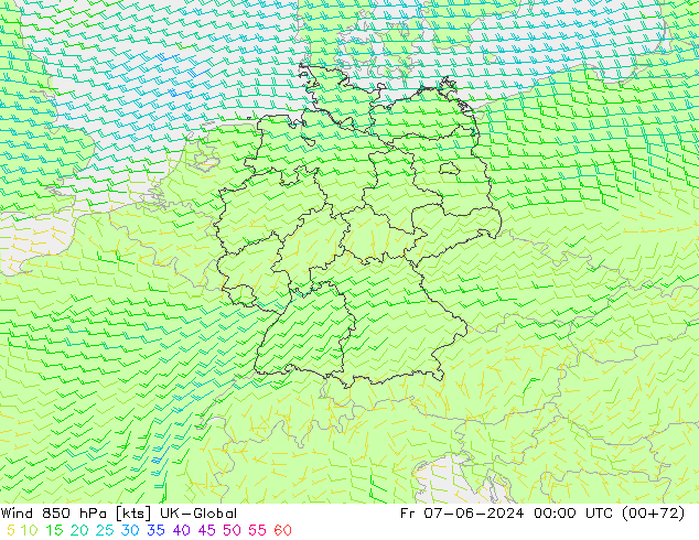 Vent 850 hPa UK-Global ven 07.06.2024 00 UTC