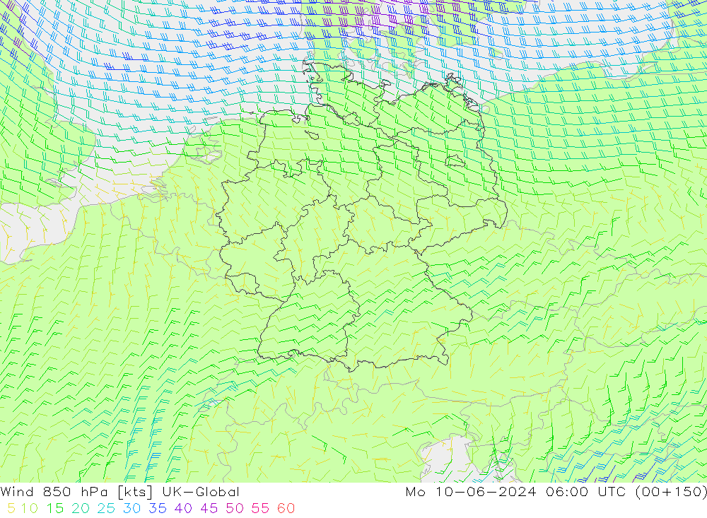 wiatr 850 hPa UK-Global pon. 10.06.2024 06 UTC