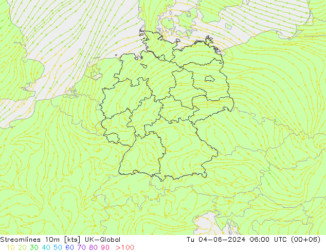 Streamlines 10m UK-Global Tu 04.06.2024 06 UTC