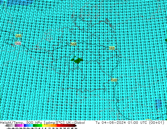 Height/Temp. 500 hPa UK-Global 星期二 04.06.2024 01 UTC