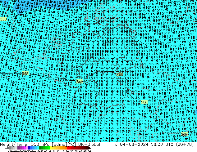 Height/Temp. 500 hPa UK-Global Ter 04.06.2024 06 UTC