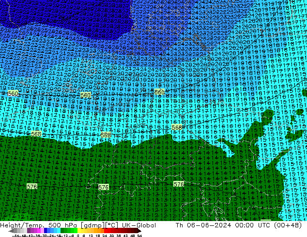 Yükseklik/Sıc. 500 hPa UK-Global Per 06.06.2024 00 UTC